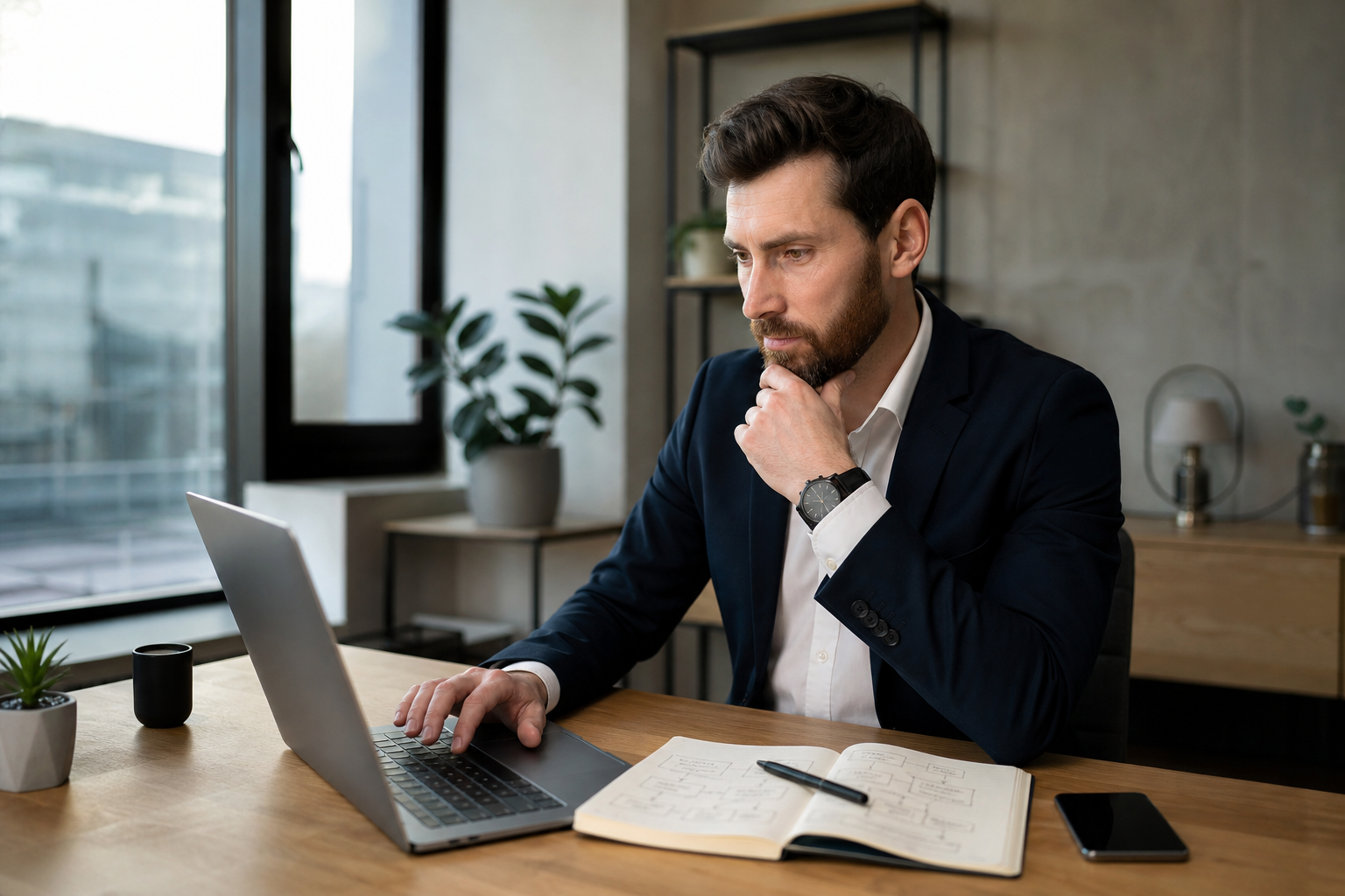 Entrepreneur choisissant des outils en ligne sur ordinateur portable