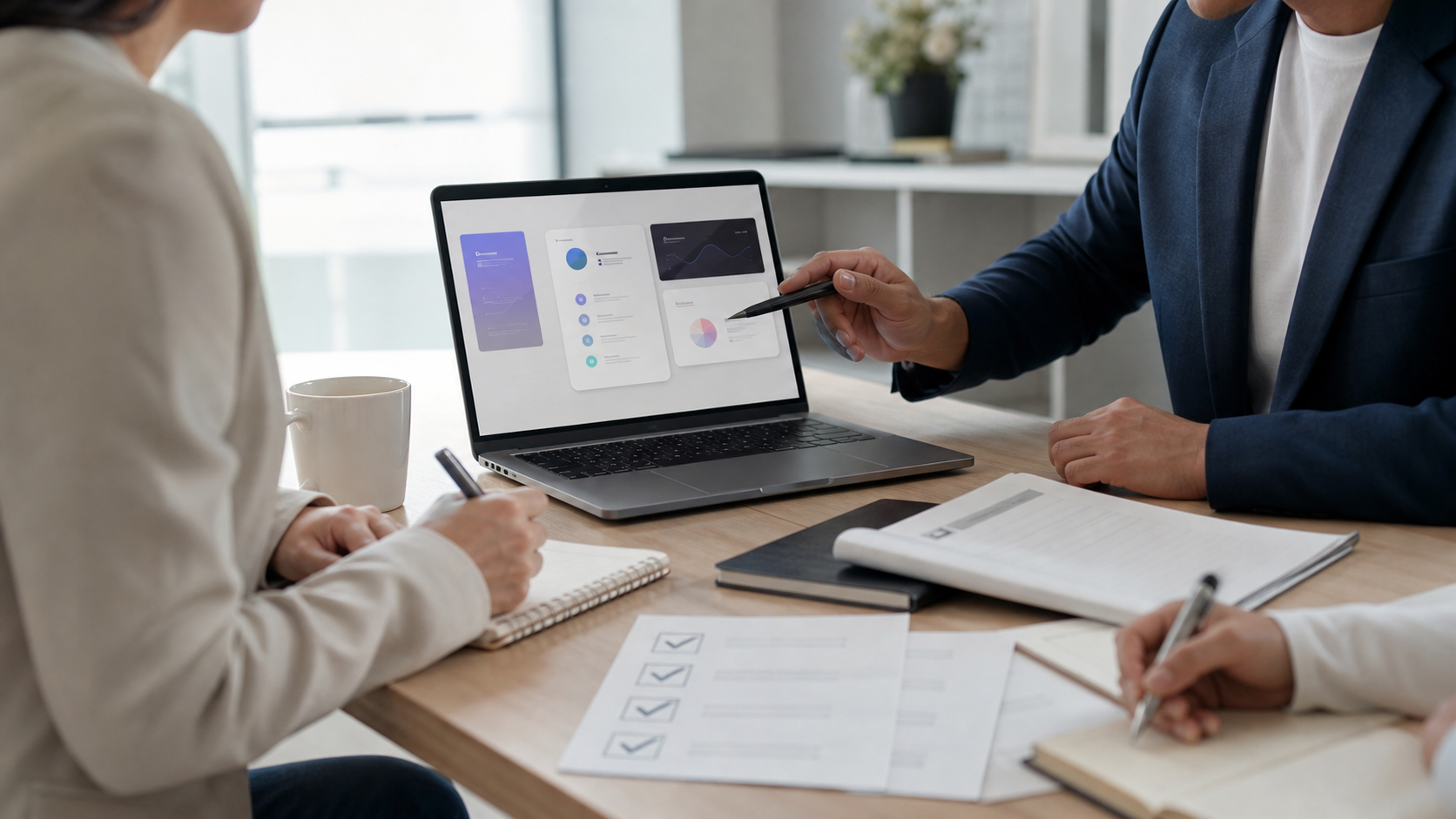 Comparaison de prestataires sur ordinateur avec checklist papier