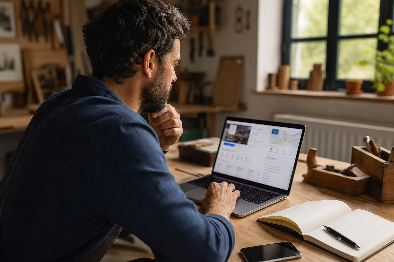 Artisan consultant sa fiche Google Business Profile sur ordinateur