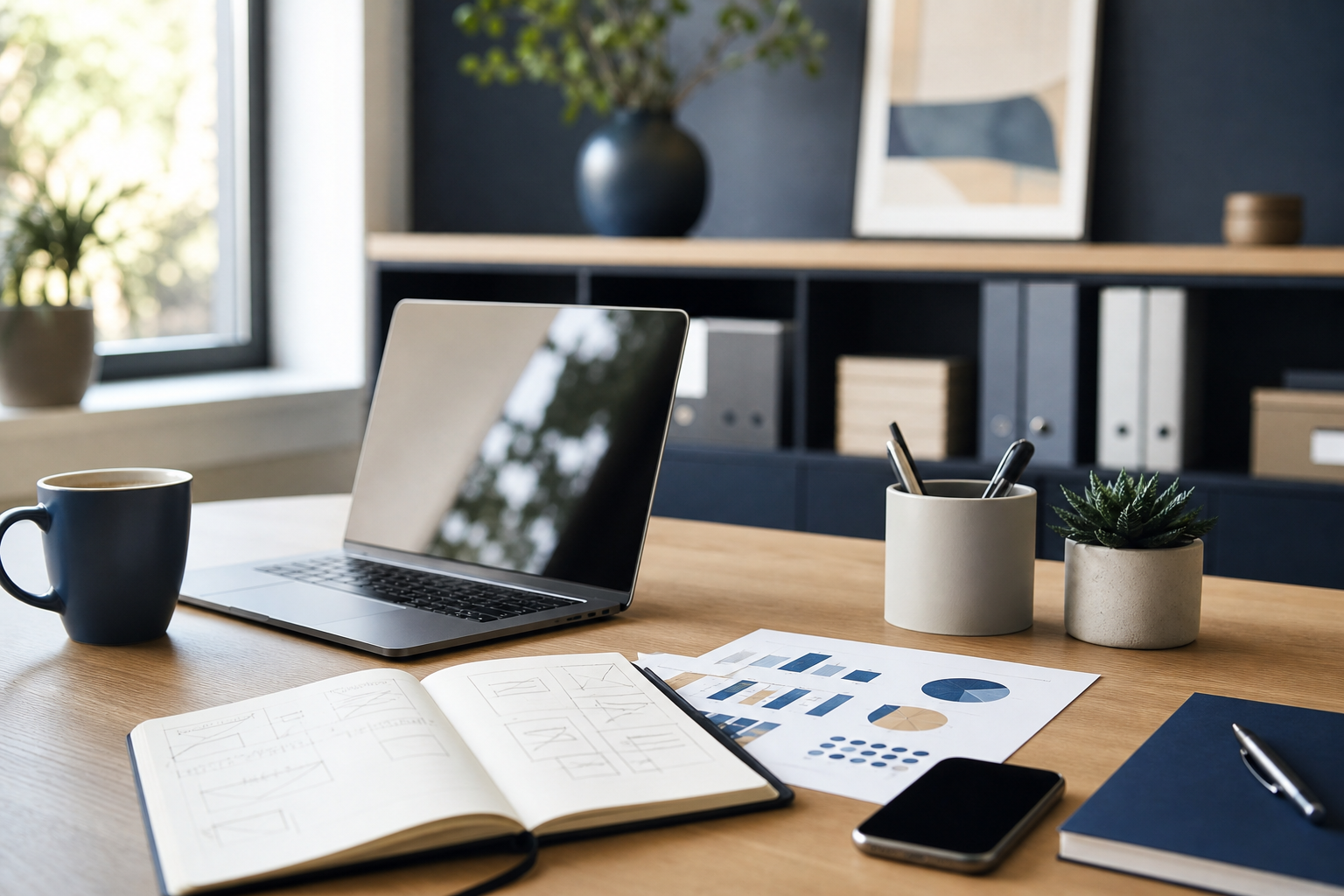 Bureau de petite entreprise avec plan d’action pour développer son activité