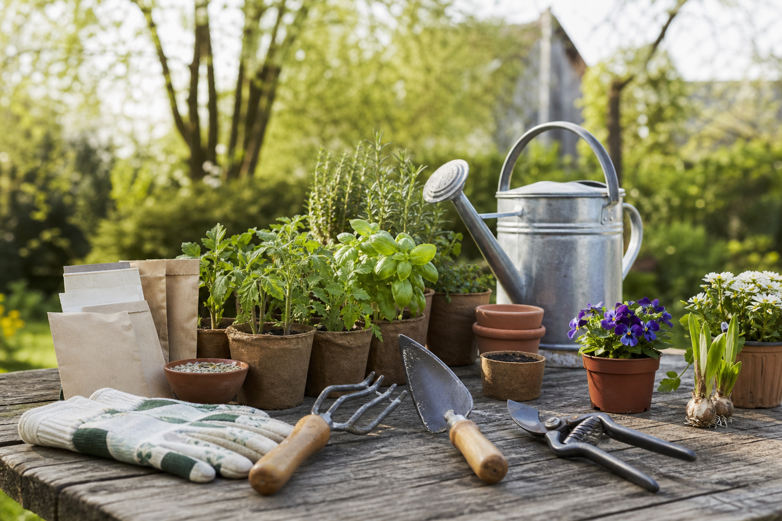 Outils et plantes pour préparer le jardin avant la saison