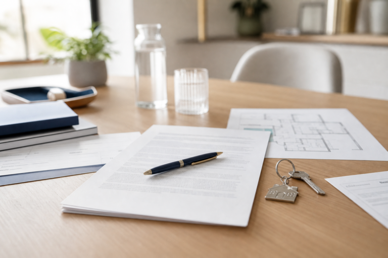 Compromis de vente immobilier avec clés et contrat