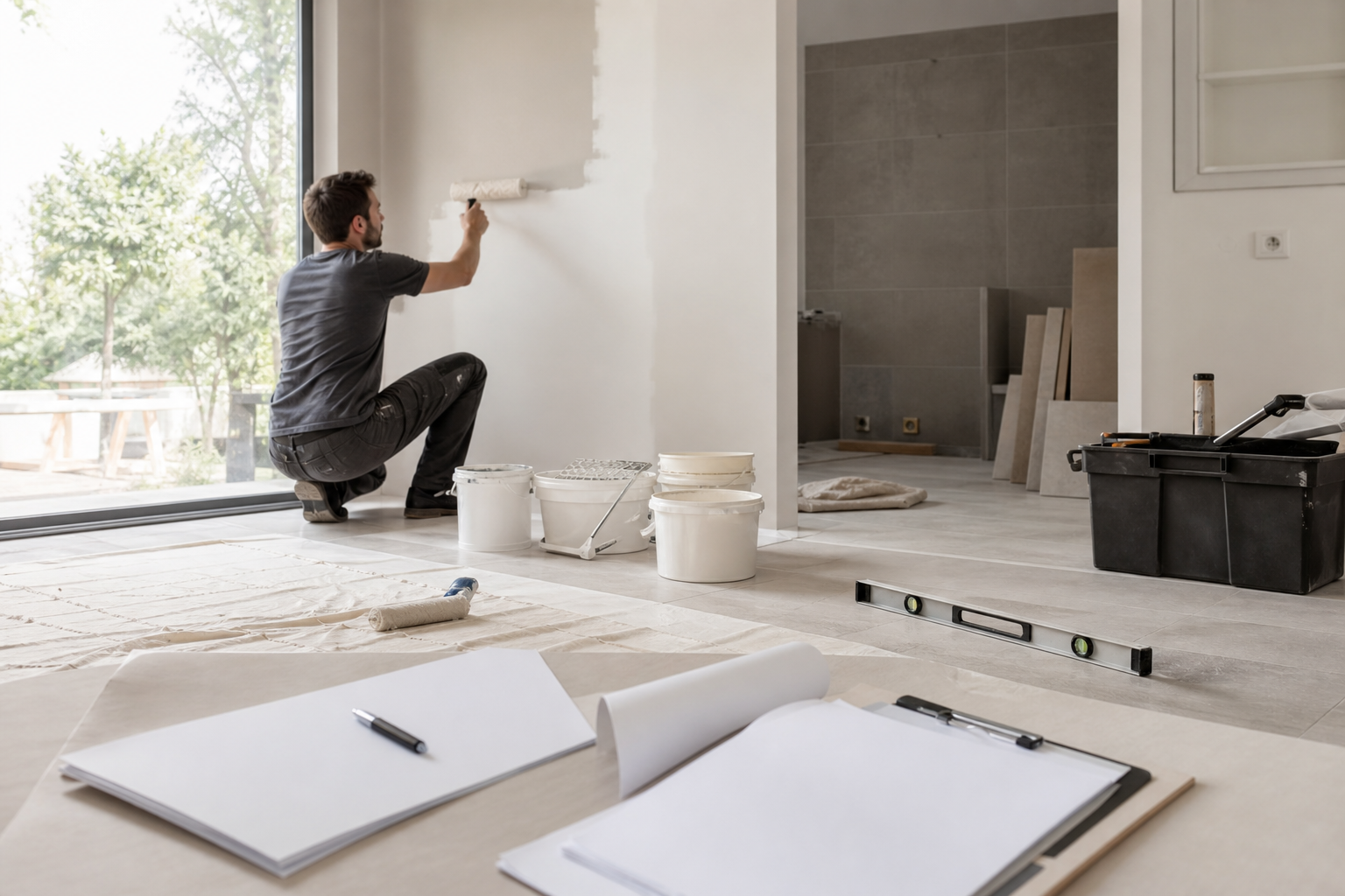 Rénovation intérieure propre avec documents de travaux