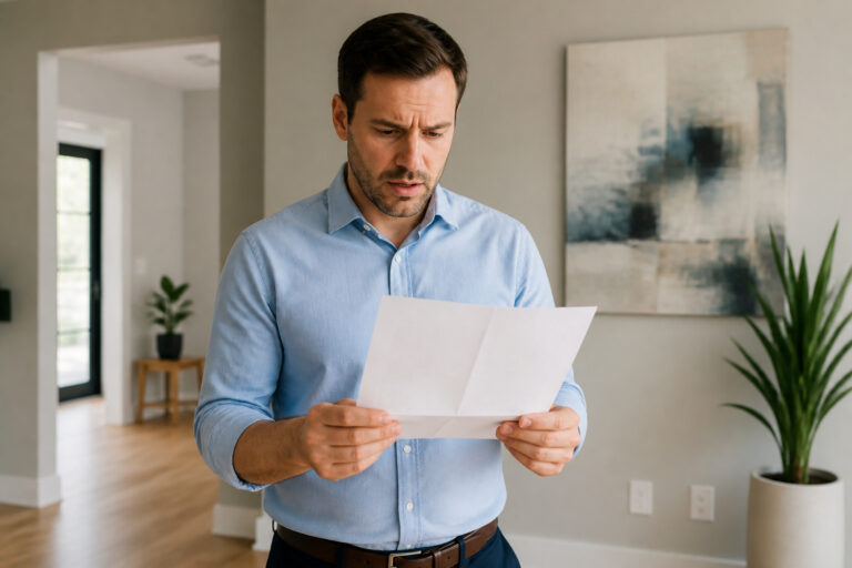 Homme inquiet face a un document