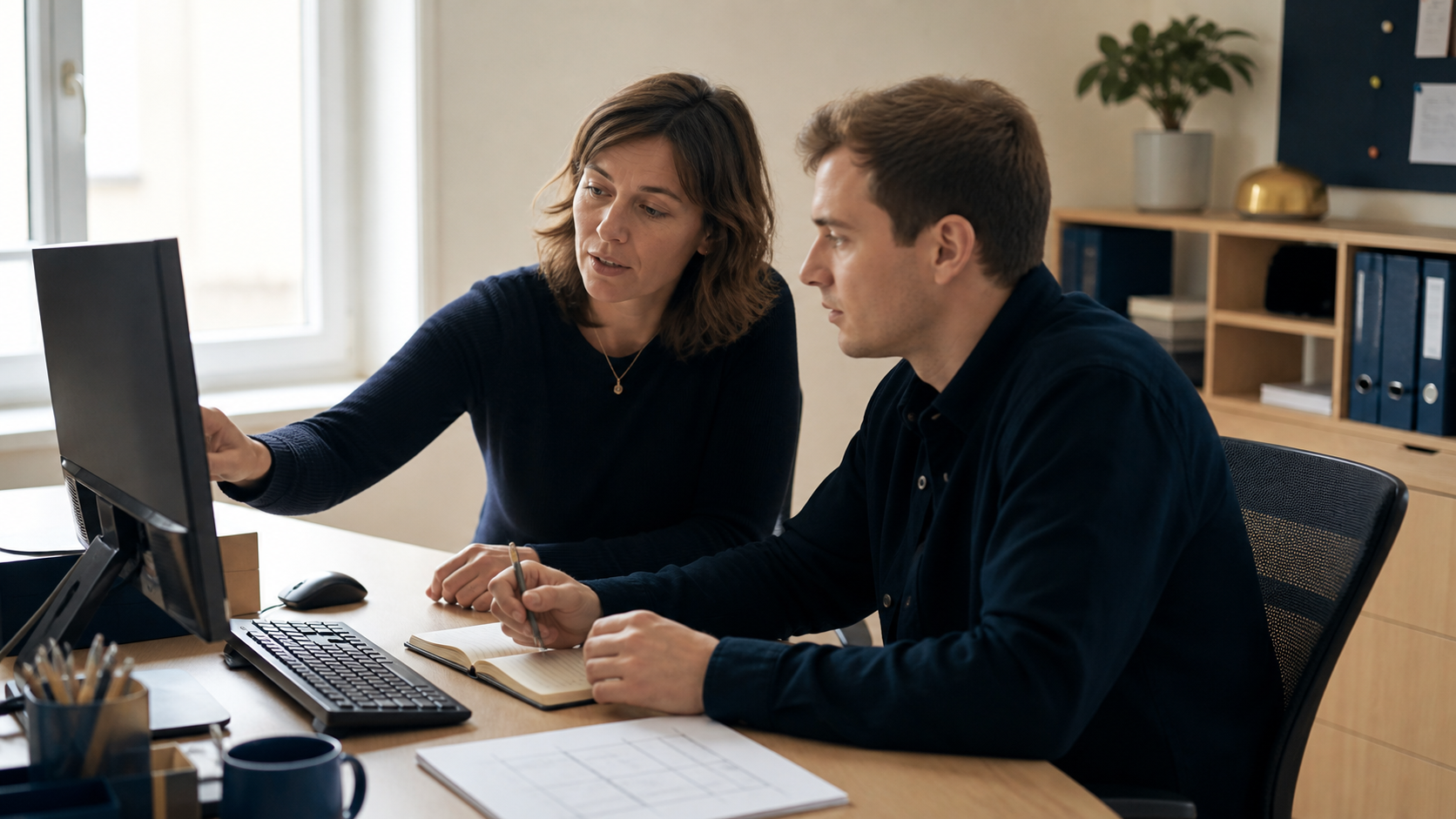 Dirigeante de TPE accompagnant un nouveau salarié pendant son intégration