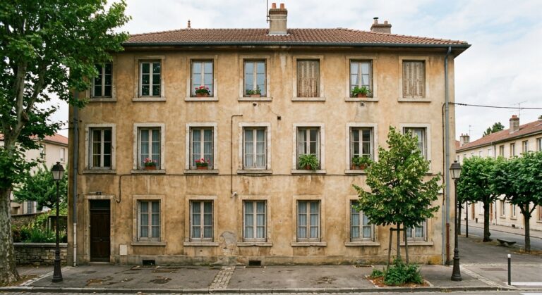 Façade d'un immeuble résidentiel avec fenêtres et balcons, évoquant le logement en location