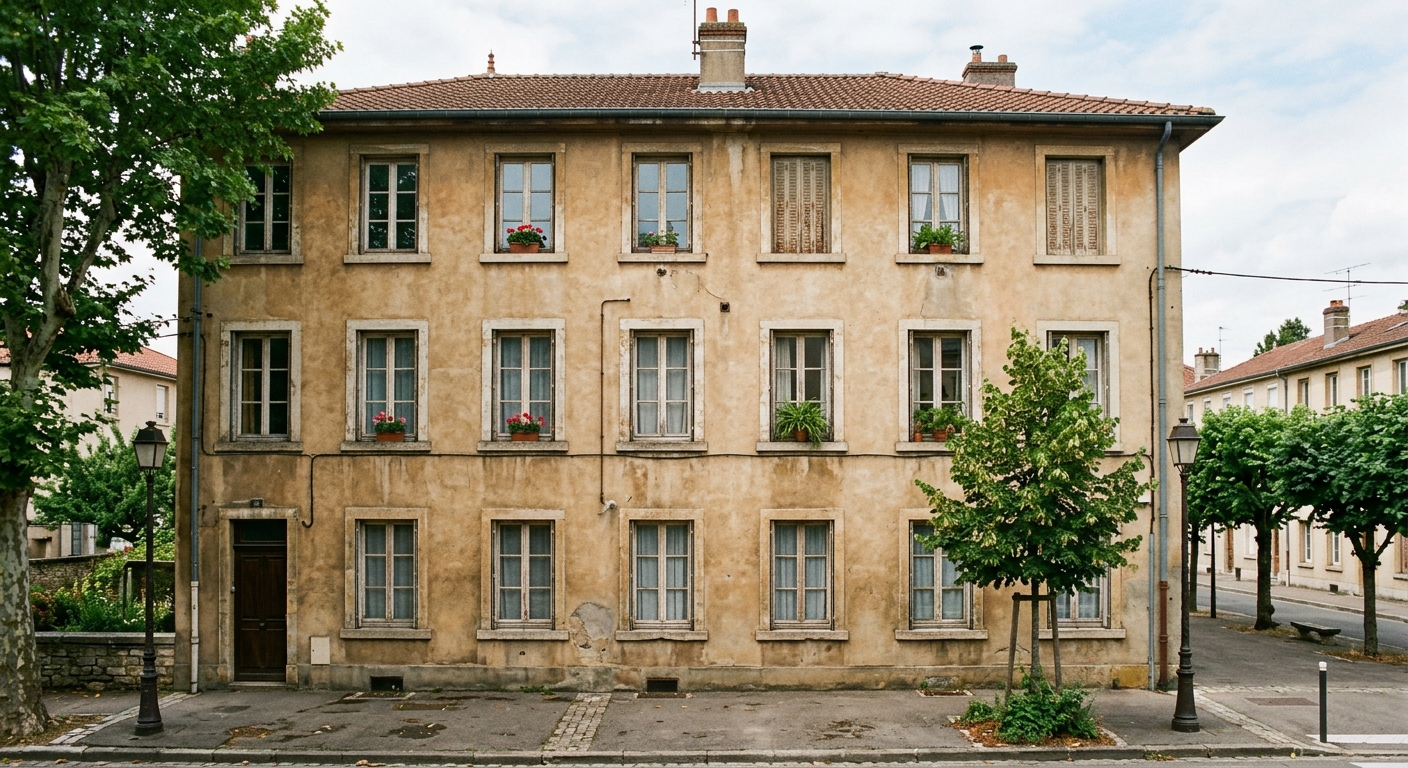 Façade d'un immeuble résidentiel avec fenêtres et balcons, évoquant le logement en location
