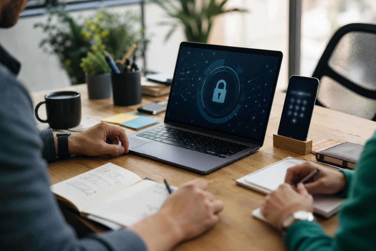 ordinateur portable avec cadenas numérique dans un environnement de bureau
