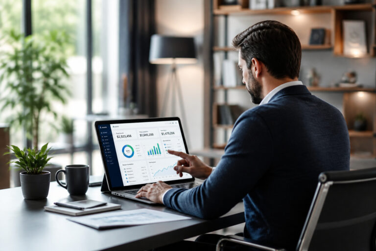 Homme daffaires analysant des donnees financieres