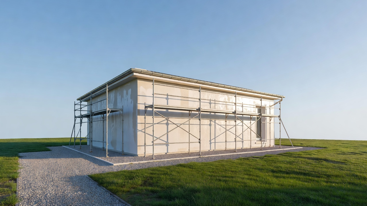 Maison en fin de travaux d'agrandissement sous un ciel d'automne