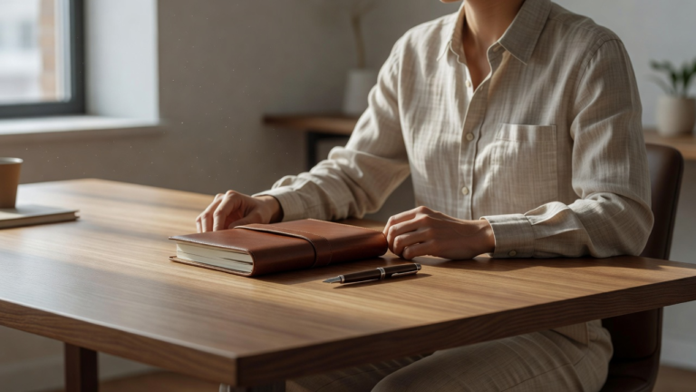 Agenda professionnel ouvert sur un bureau, semaine de rendez-vous organisée sans surcharge