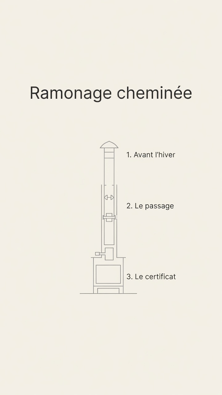 Schéma d'un conduit, trois repères : avant l'hiver, le passage, le certificat.